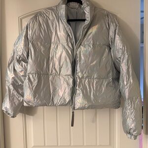 Fabletics Holographic Silver Women's Puffer Jacket